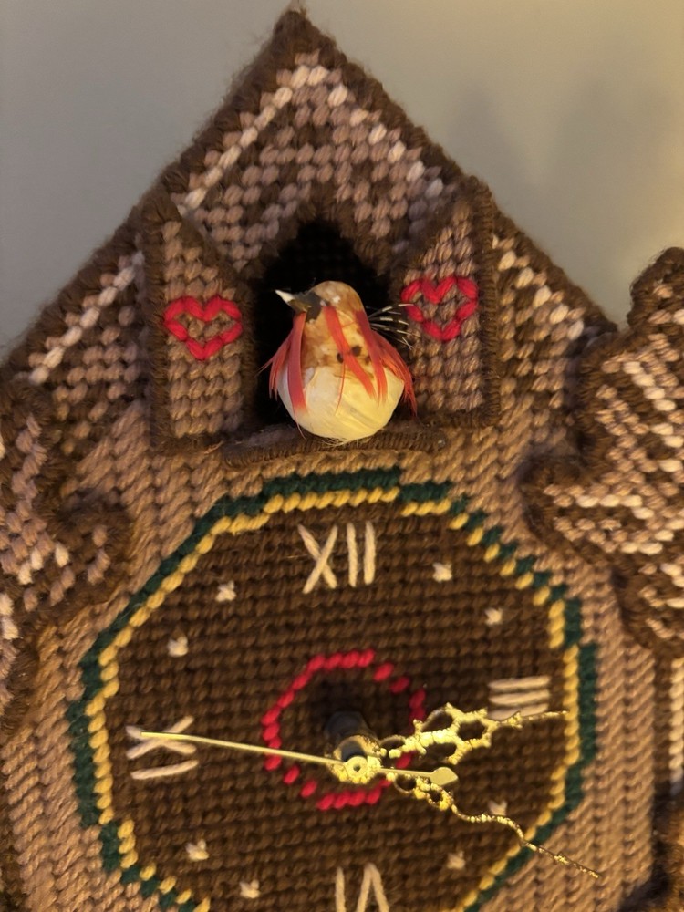 VTG Needlepoint Cuckoo Clock Working Battery Operated