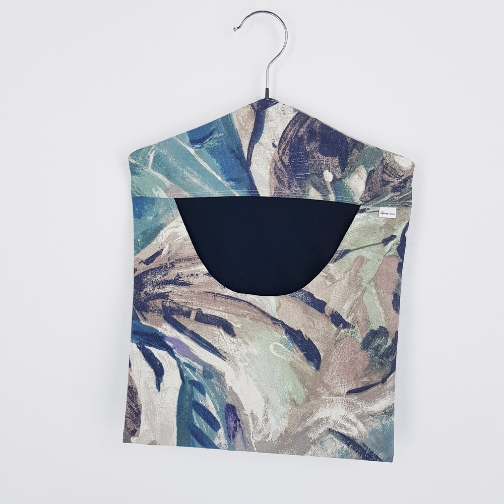 Peg Bag Handmade Blue Beige Abstract Leaf Print Lined Laundry Clothes Peg Holder