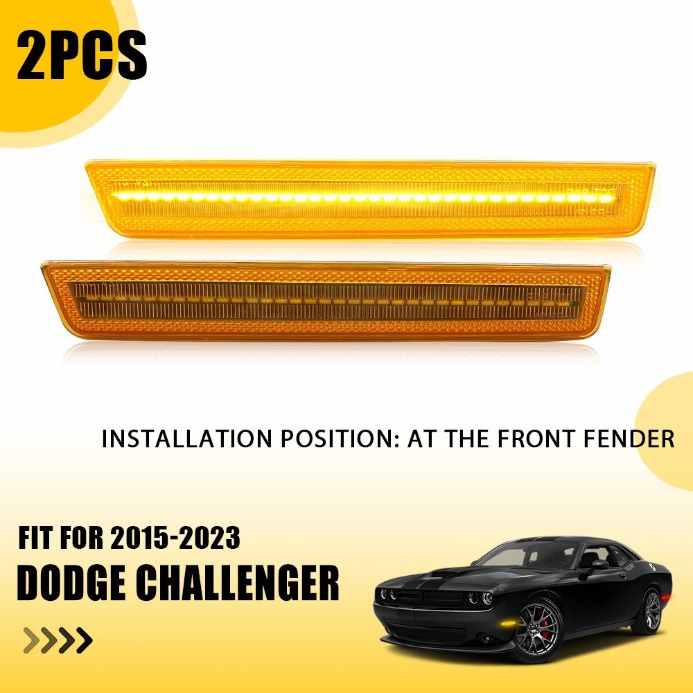 2PCS Amber For 2015-2022 Dodge Challenger Front Bumper Side Marker Signal Lights