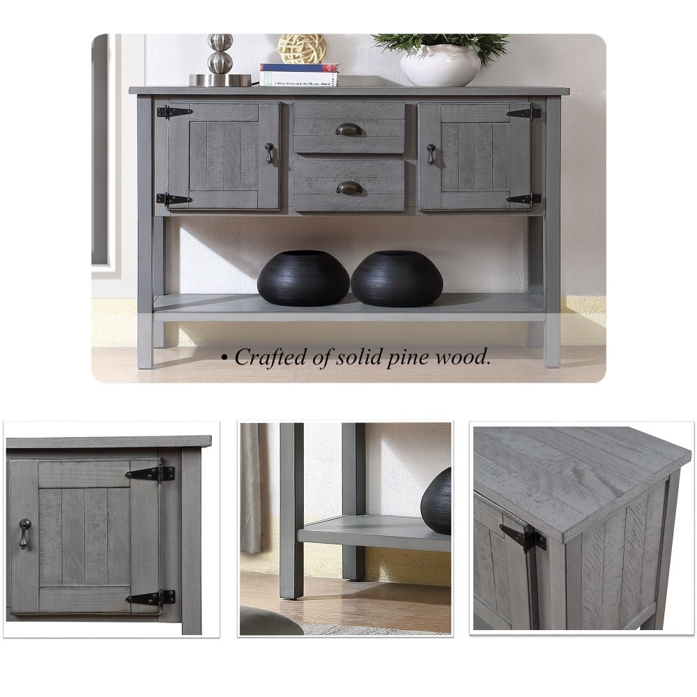 Solid wood side table with 2 drawers, cabinet, bottom shelf, and two doors