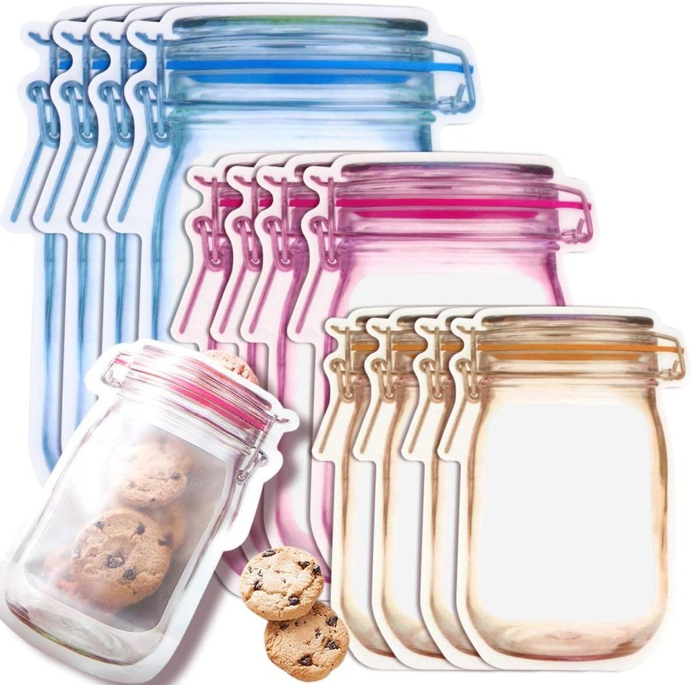 30 PCS Multi-Size Mason Jar Bottle Pattern Zipper Bags,Reusable Small, Multi