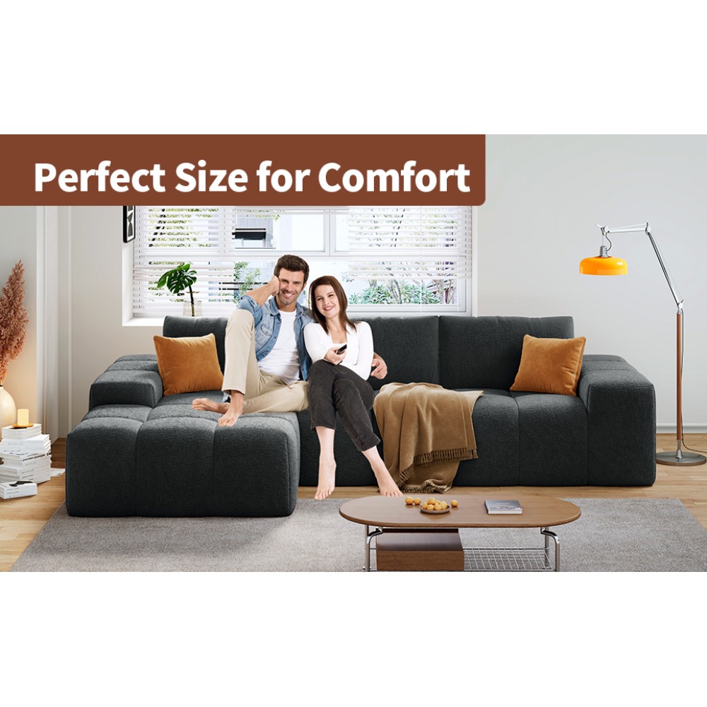 L-Shaped Modular Sofa w/ 3 Cushions, No Assembly, Soft Fabric