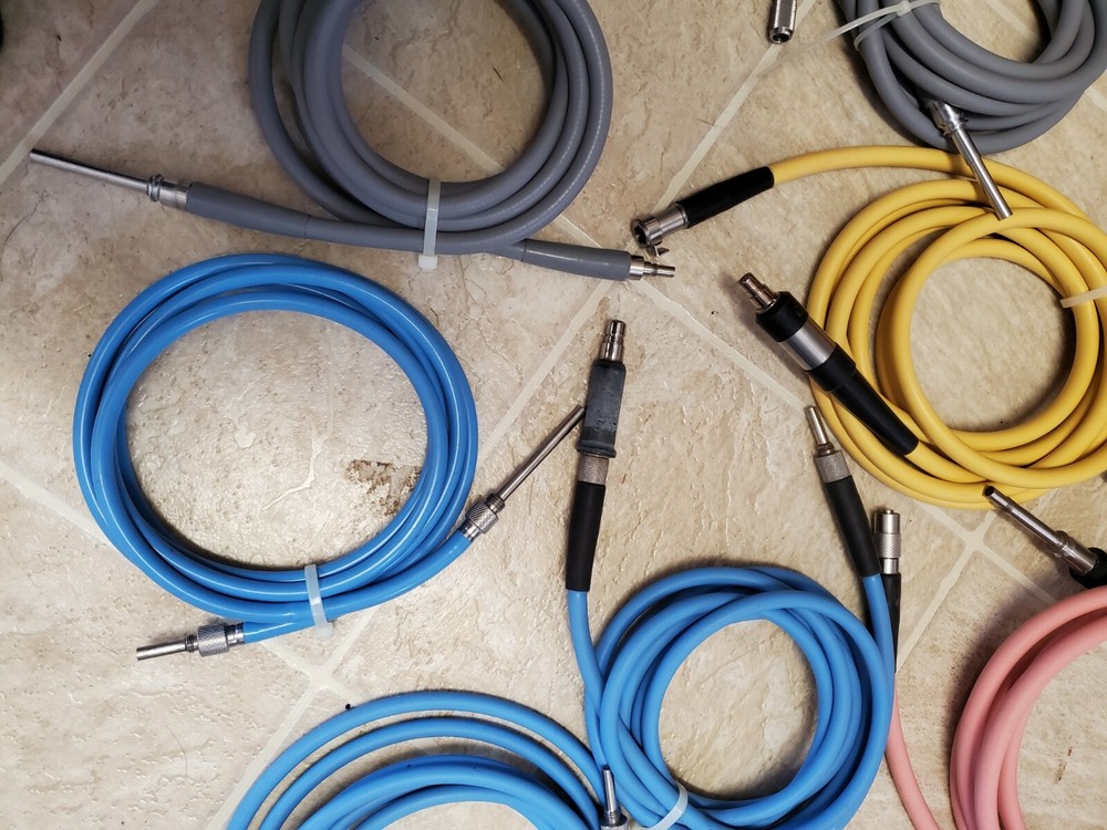 LOT of 11 various Endoscopy Light Source Fiber Optic Cables multiple plug types