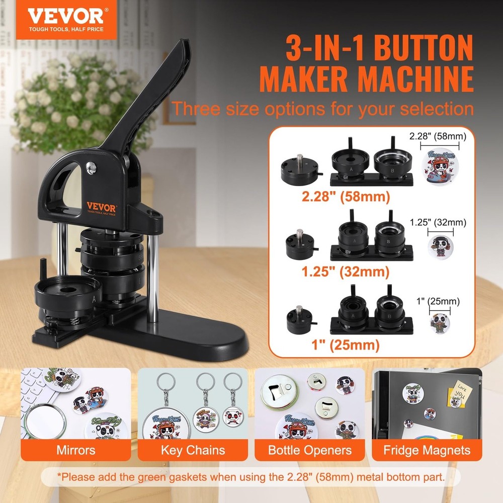 VEVOR Pin Maker 3 Size 300pcs Button Parts
