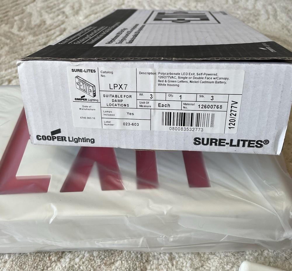 LED EXIT Sign Cooper Lighting Sure-Lites LPX7 Self Powered Emergency Light NIB
