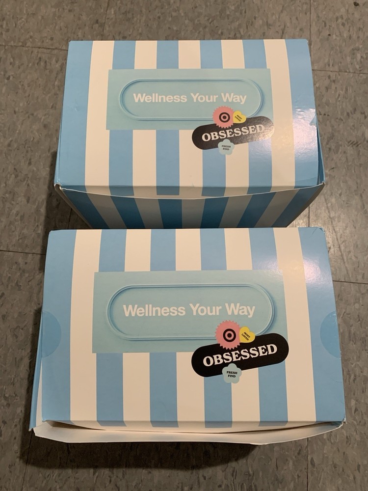 2 Target Wellness Blue White Stripe Boxes - Empty Promotional Boxes