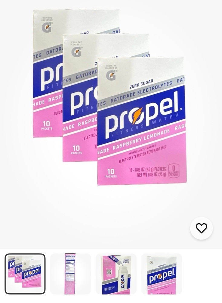 30 Packets Propel Flavored Water Powder Mix Raspberry Lemonade Free Ship
