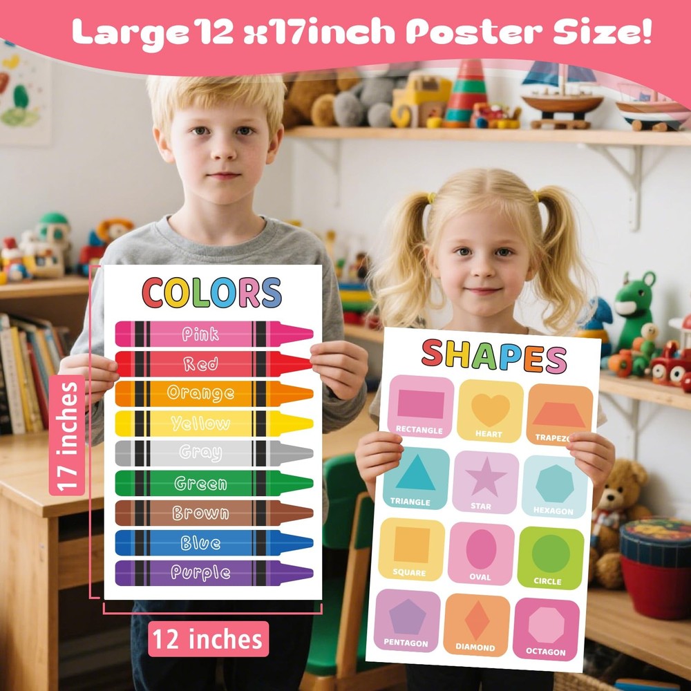 16 Educational Posters for Toddlers, Laminated Classroom Learning Posters, Ki...