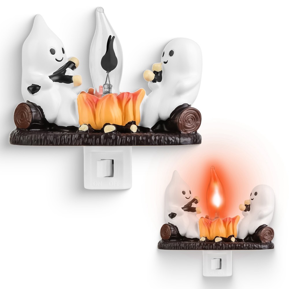 2PCS Ghost Campfire Flickering Nightlight,Fire Marshmallow Night Light Halloween