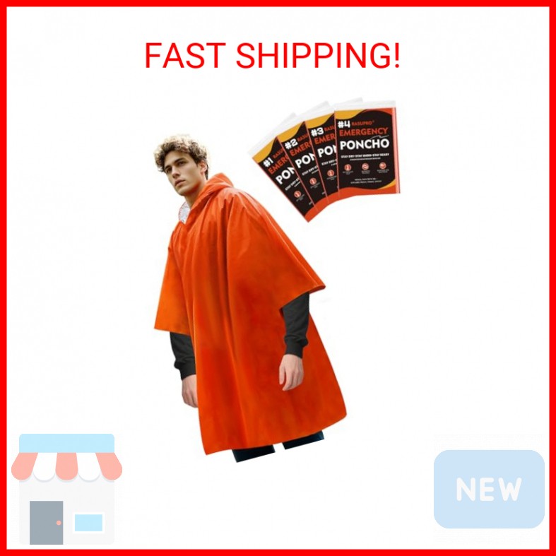 Rasupro 4 Pack Emergency Ponchos with Thickened Mylar Blanket Lining, Windproof,