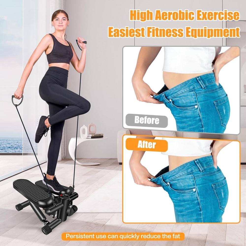 Multi-functional Stepper with LCD Display & Detachable Resistance Bands, Black