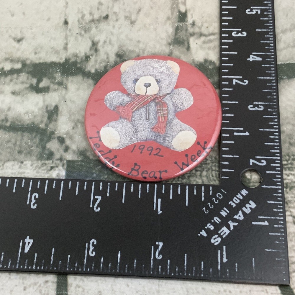 Teddy Bear Week Button Pin Vintage 1992