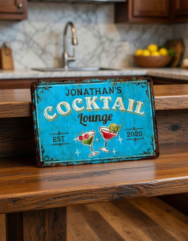 Custom Cocktail Lounge Metal Sign, Personalized Bar Decor