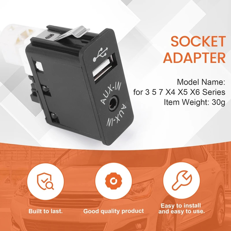 Car USB AUX In Plug Auxiliary Input Socket Adapter For BMW E81 E87 E90 E70 X4 X5