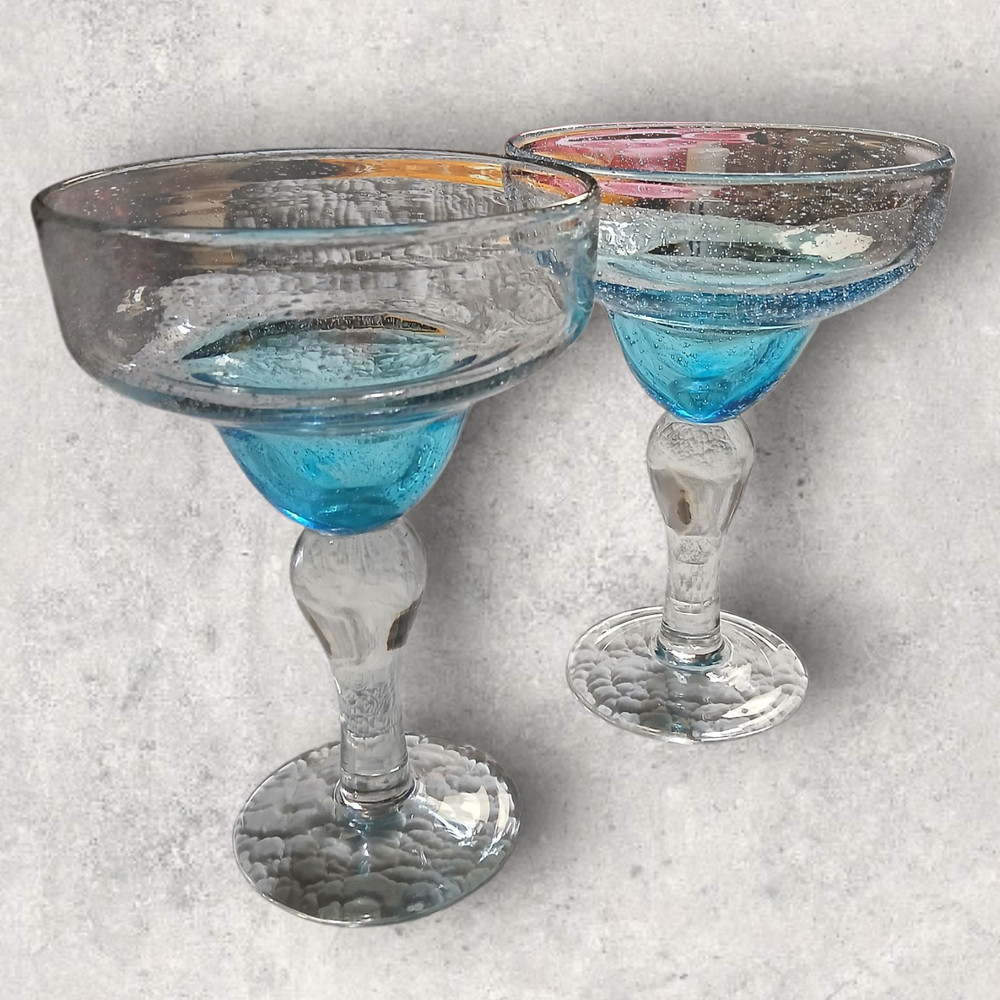 Hand Blown Cocktail Glasses in Turqoise/Clear