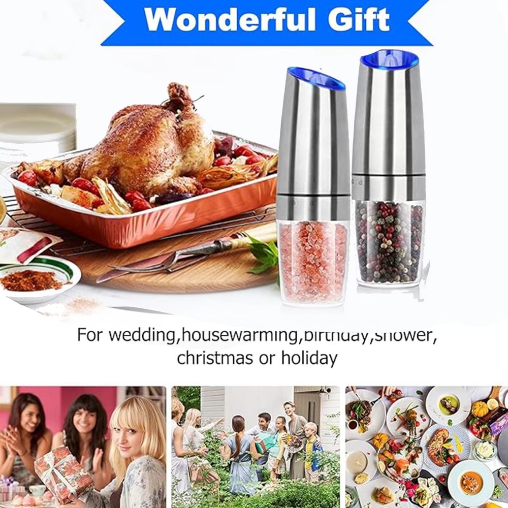 Electric Salt Pepper Grinder Set 2pcs Gravity LED Adjustable...(al)