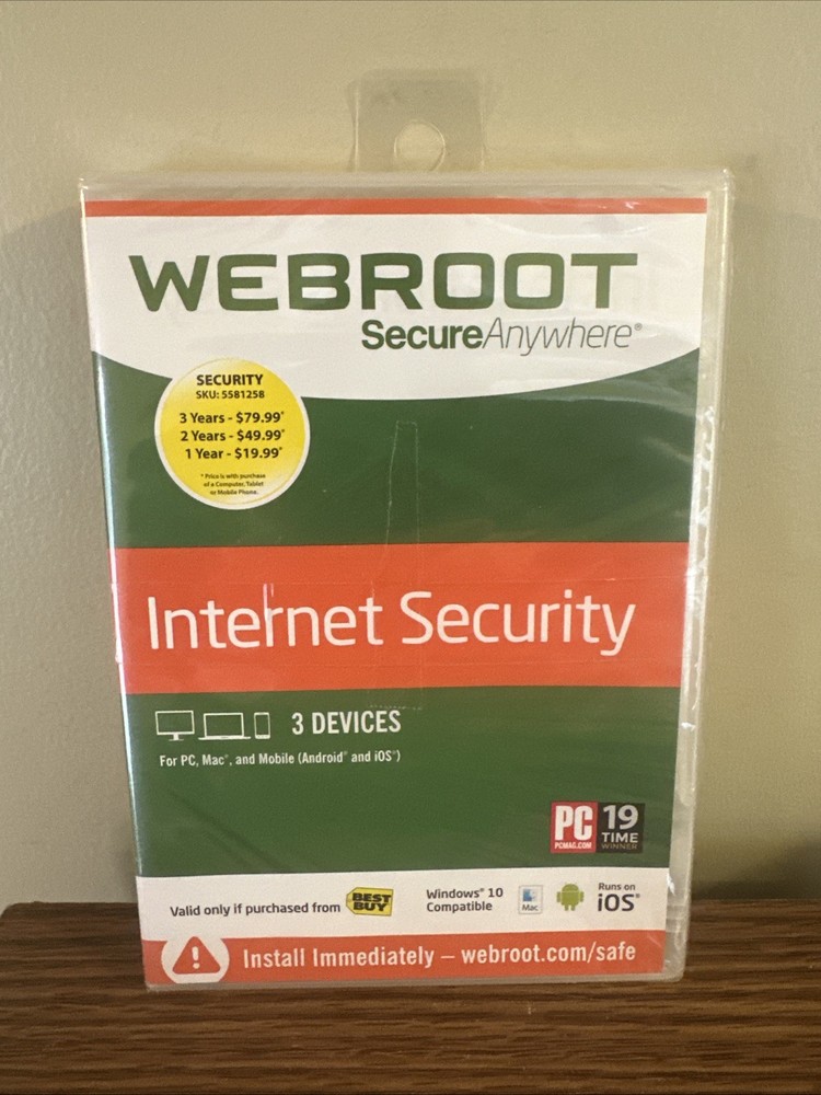 Webroot SecureAnywhere Internet Security 3 Devices Windows 10 & iOS New Sealed