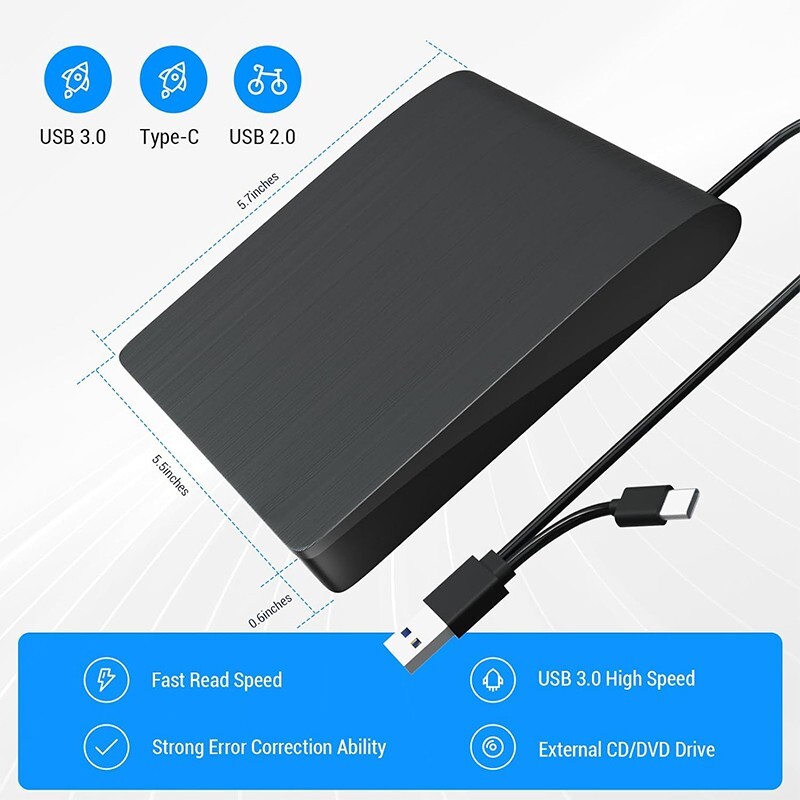 External Optical Drive USB 3.0 Type-C Portable CD DVD RW Burner Optical Drives