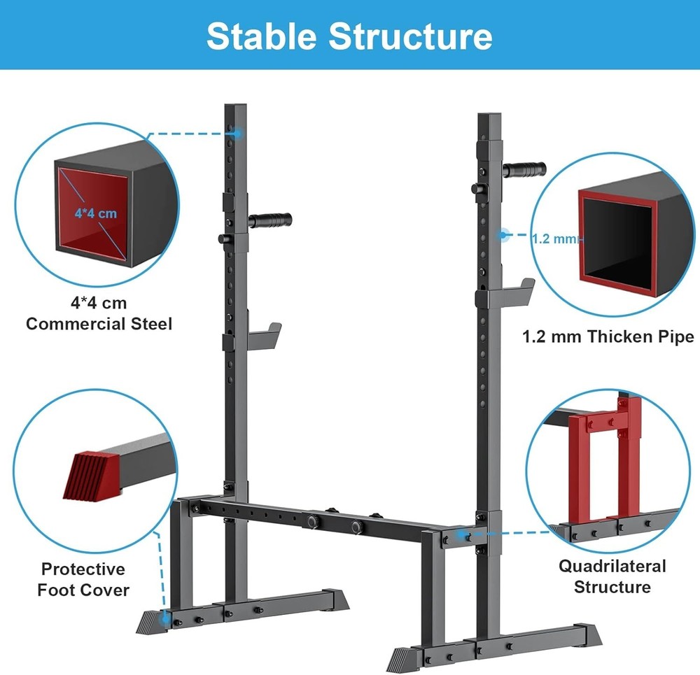 Professional Adjustable Squat Rack with Rubber Caps - Full Body Training