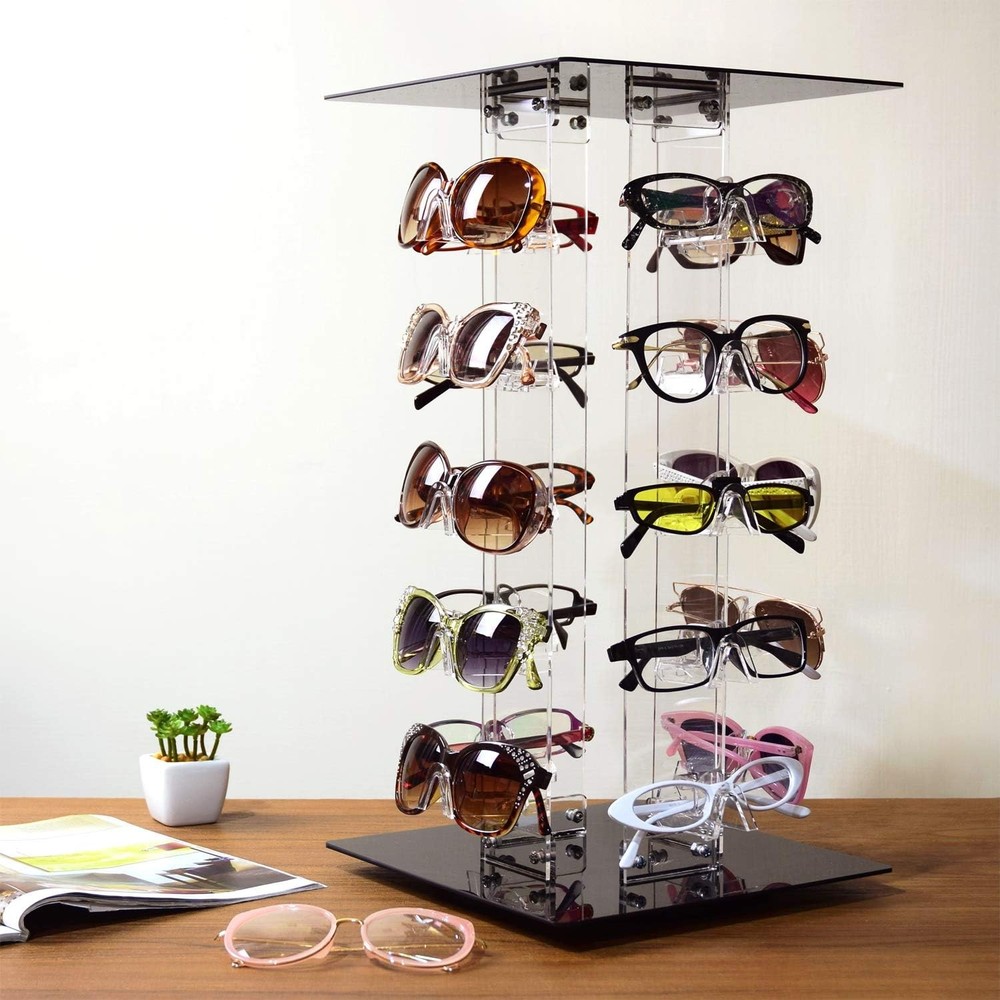 Polished Acrylic Sunglasses Display with Rotating Features - Holds 20 Frames