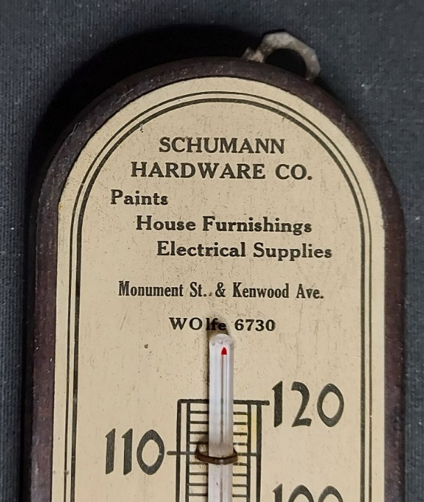 Old Advertising Premium Thermometer Schumann Hardware Paint Electrical Baltimore