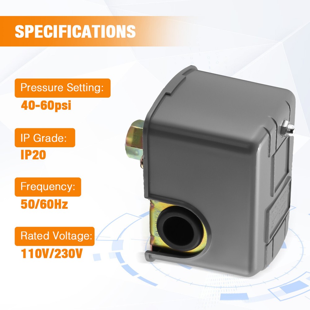 40-60 PSI Well Water Pump Pressure Control Switch Adjustable Double Spring Pole