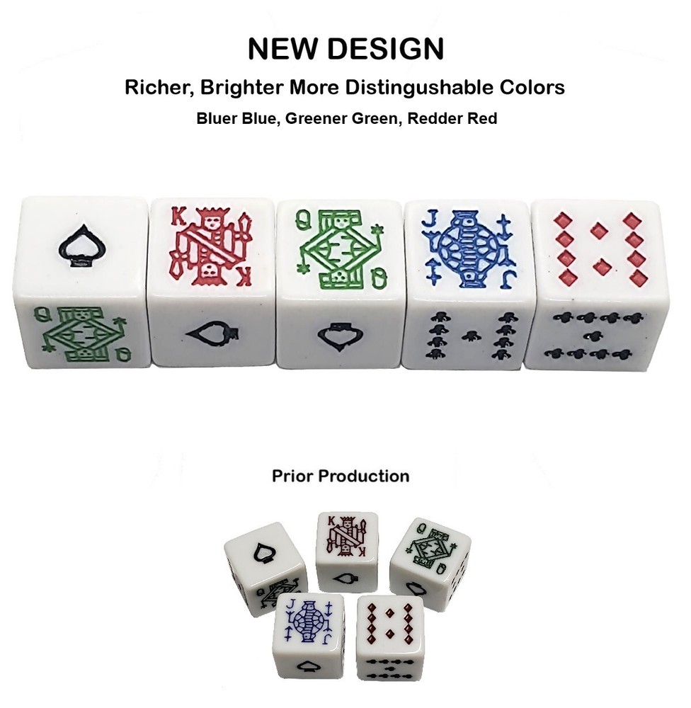 16mm Poker Dice White Colored + PU Leather Dice Cup Compartment Black Felt Lined