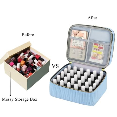 30-Bottle Nail Polish Organizer Case - Double-Layer Storage Bag with Handle, Man