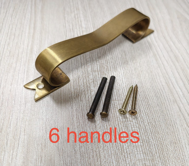 6 D PULL 6"  handle  heavy ribbon solid heavy brass old style kitchen GRAB 15 cm
