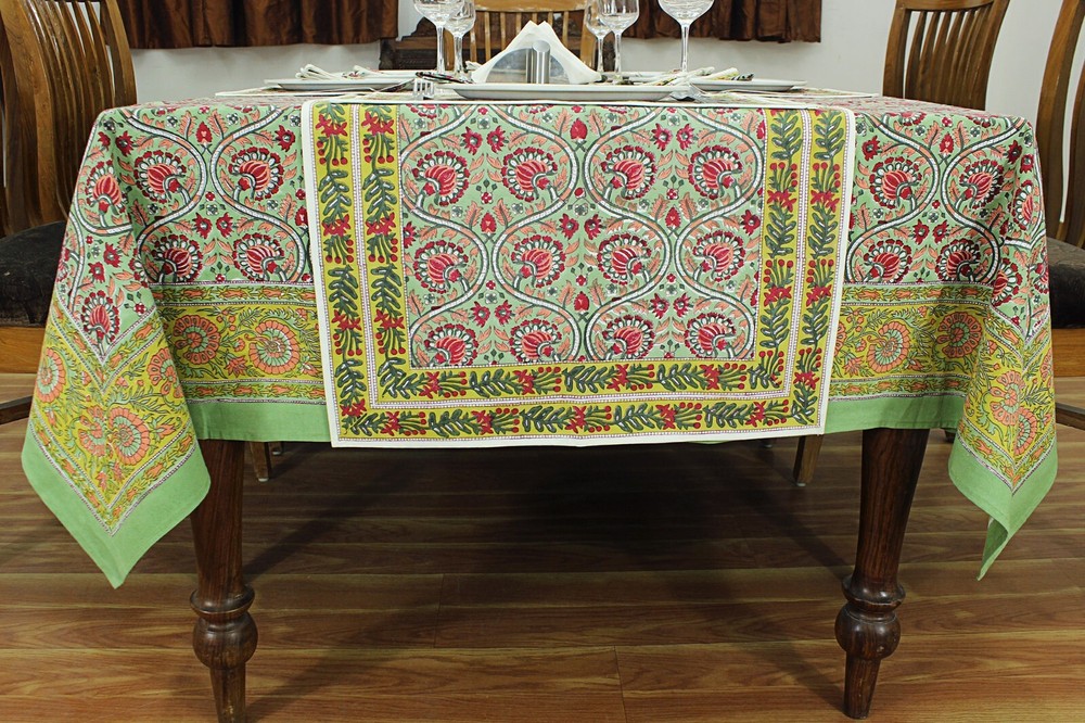 Block Printed Tablecloth, Boho Cotton Table Cover, Dinning & Kitchen Tablecloths