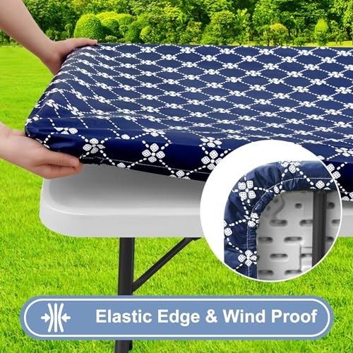 Rectangle Vinyl Table Cloth, Elastic Fitted 72" x 30" (Rectangular) 1 Navy