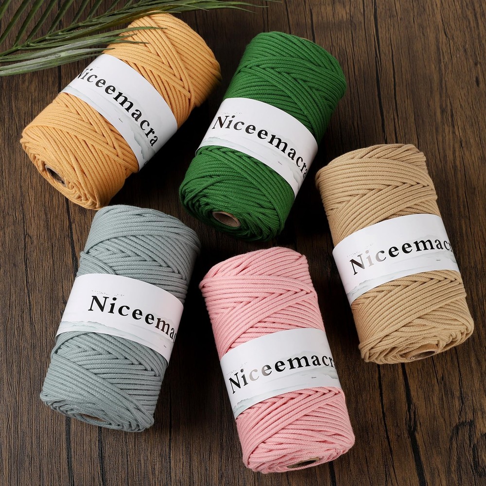 Braided Macrame Cord 3mm x 110yardsCotton Macrame Rope Colored RopeMacrame St...