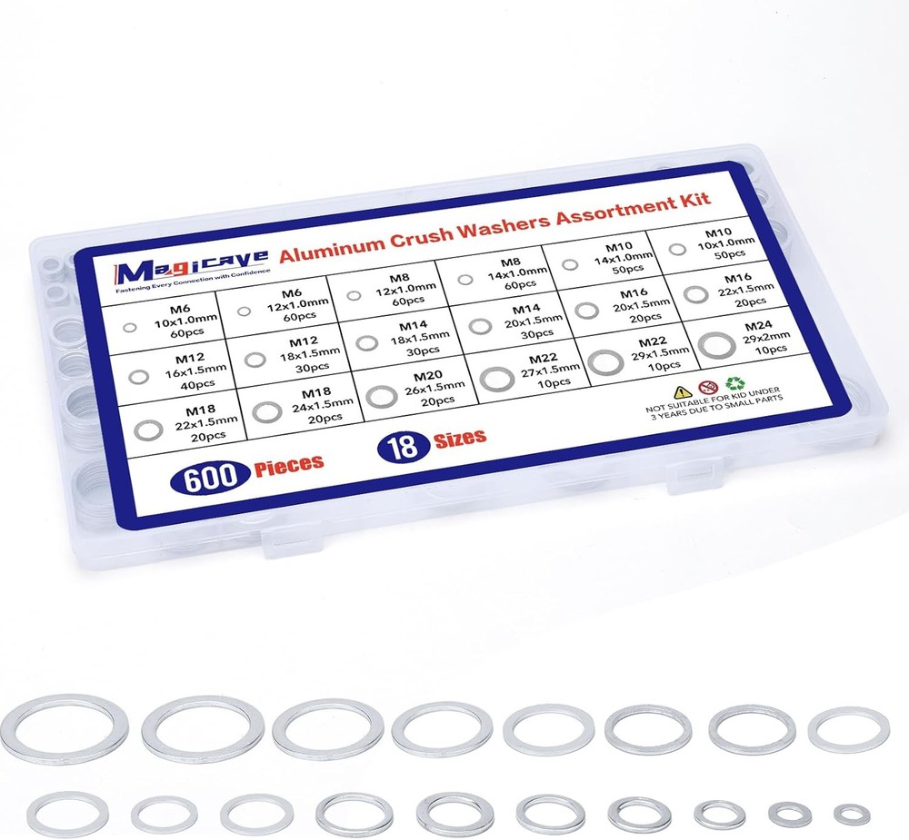 Aluminum Crush Washer Assortment Kit 18 Sizes