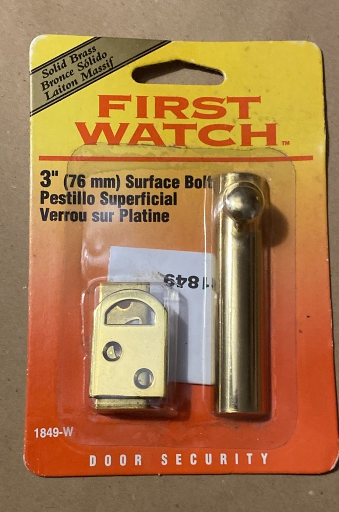 First Watch Door Security Lock Surface Bolt Latch 3" Solid Brass 1849-W