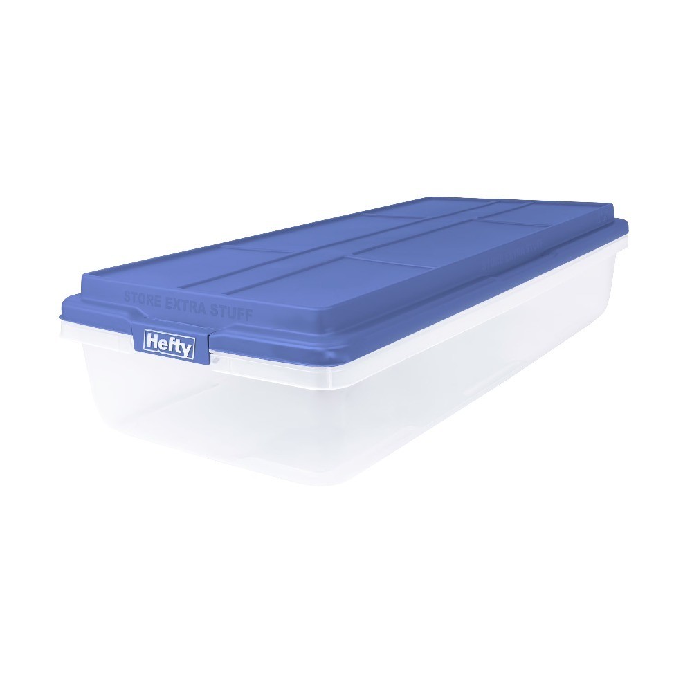 Large Clear Plastic Storage Container with Blue Latching HI-RISE Lid, 63 Quart