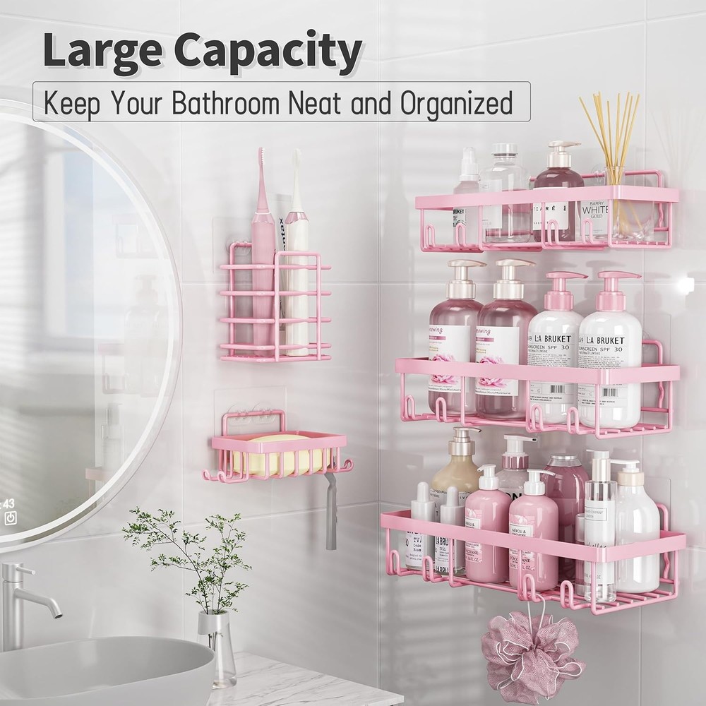 5 Pack Shower Caddy Organizer Rack Shelf Inside Shower Adhesive Bathroom Wall