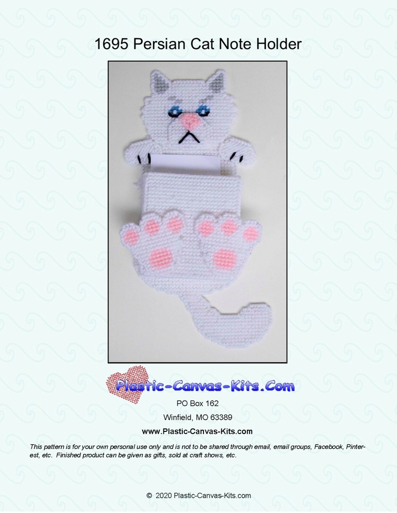 Persian Cat Note Holder-Plastic Canvas Pattern or Kit