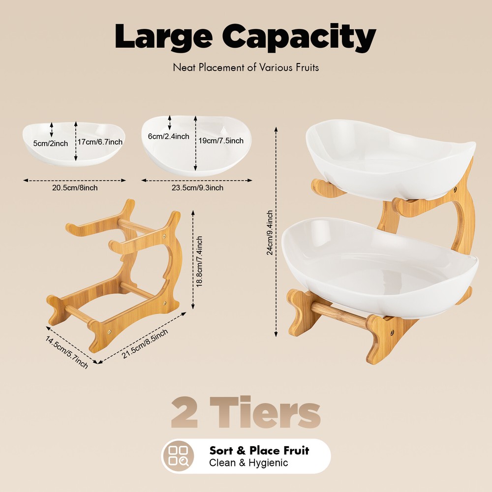 2 Tier Fruit Basket, Fruit Bowl for Kitchen Counter, Fruit Basket for Kitchen