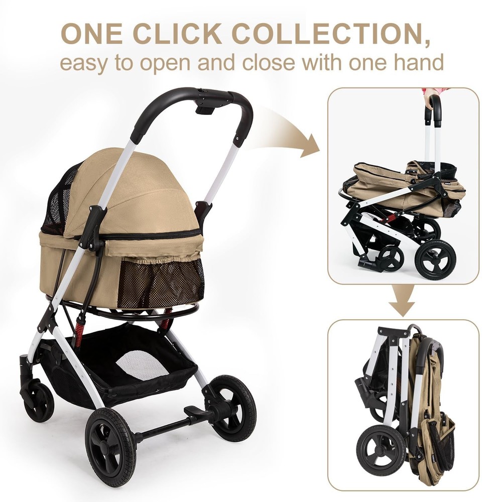 Pet Stroller for Medium Small Dog & Cat, Foldable Lightweight Dog Stroller wi...