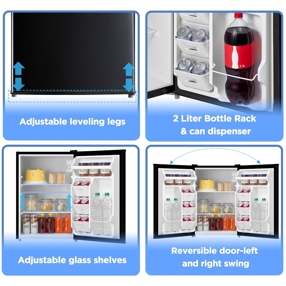 2.7 Cu Ft Single Door Refrigerator, Black, Compact Full-Size Fridge