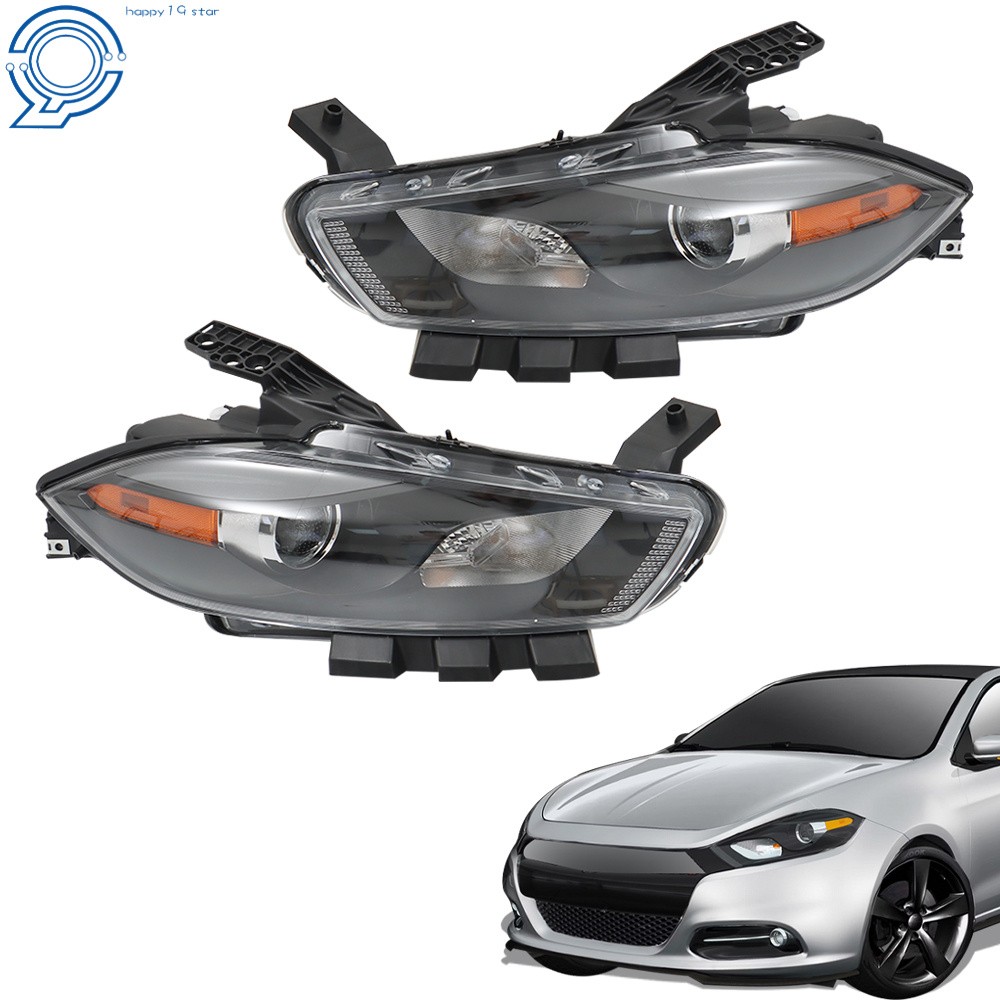 Headlight For Dodge Dart 2013-2016 Halogen Projector Black Housing Left+Right