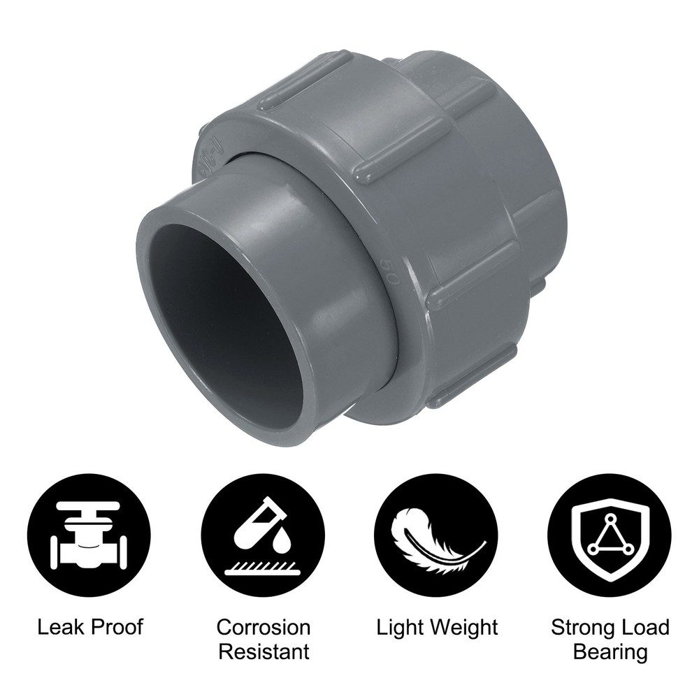 2 Pcs 1.5" Union PVC Coupling Pipe Fitting Adapter, Grey
