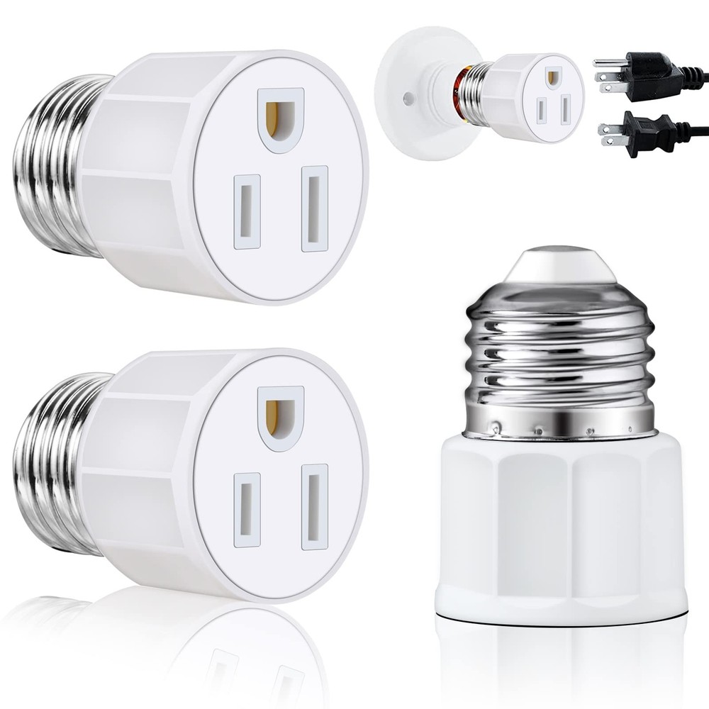 3 Prong Light Socket to Plug Adapter - E26 E27 Light Socket to Plug Adapter -...