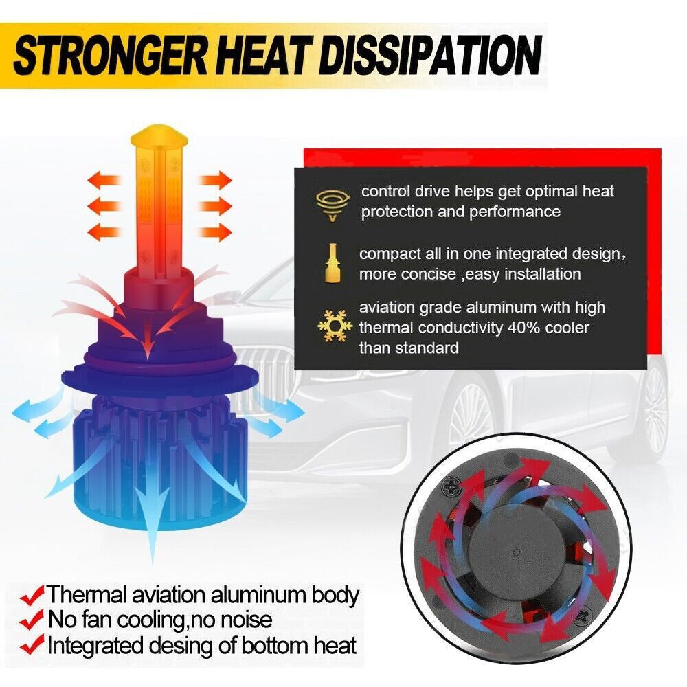 2x 9007/HB5 LED Headlight Bulbs Kit 6500K White High Low Beam Light Super Bright