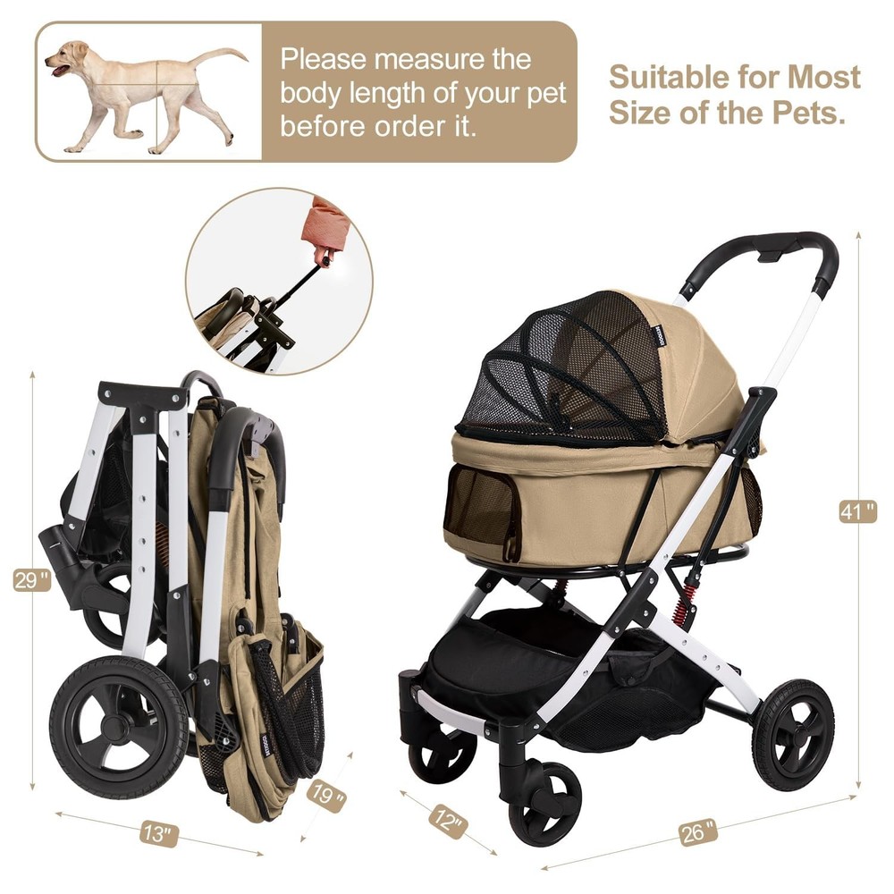 Pet Stroller for Medium Small Dog & Cat, Foldable Lightweight Dog Stroller wi...