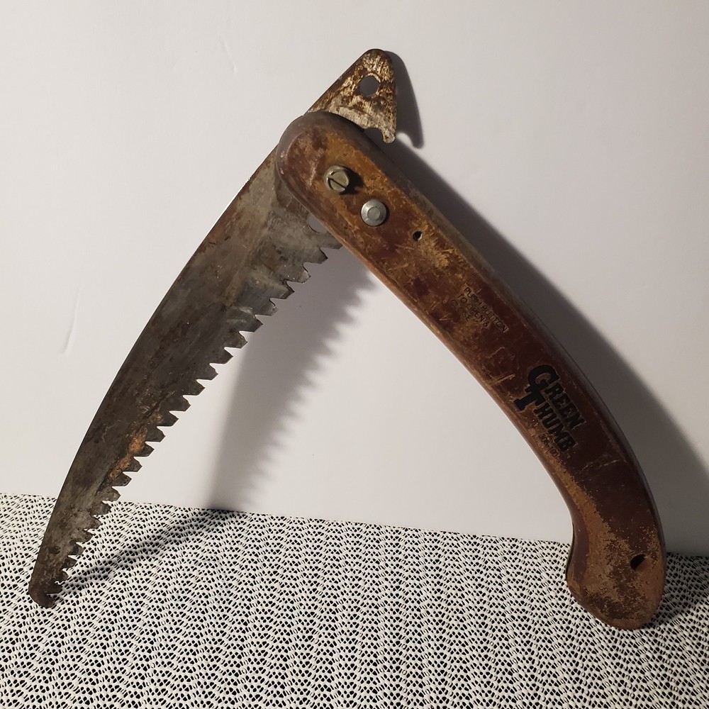 Vintage Green Thumb Folding Pruning Saw Push Button Lock Garden Tree Tool Rustic