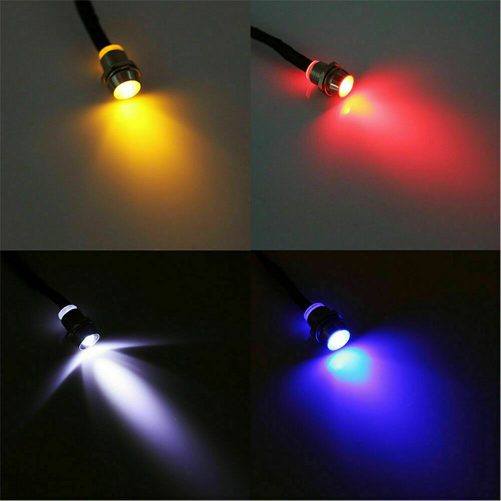 10PCS Car Boat LED Metal Indicator Light 12V 8mm Pilot Dash Panel Single Lamps