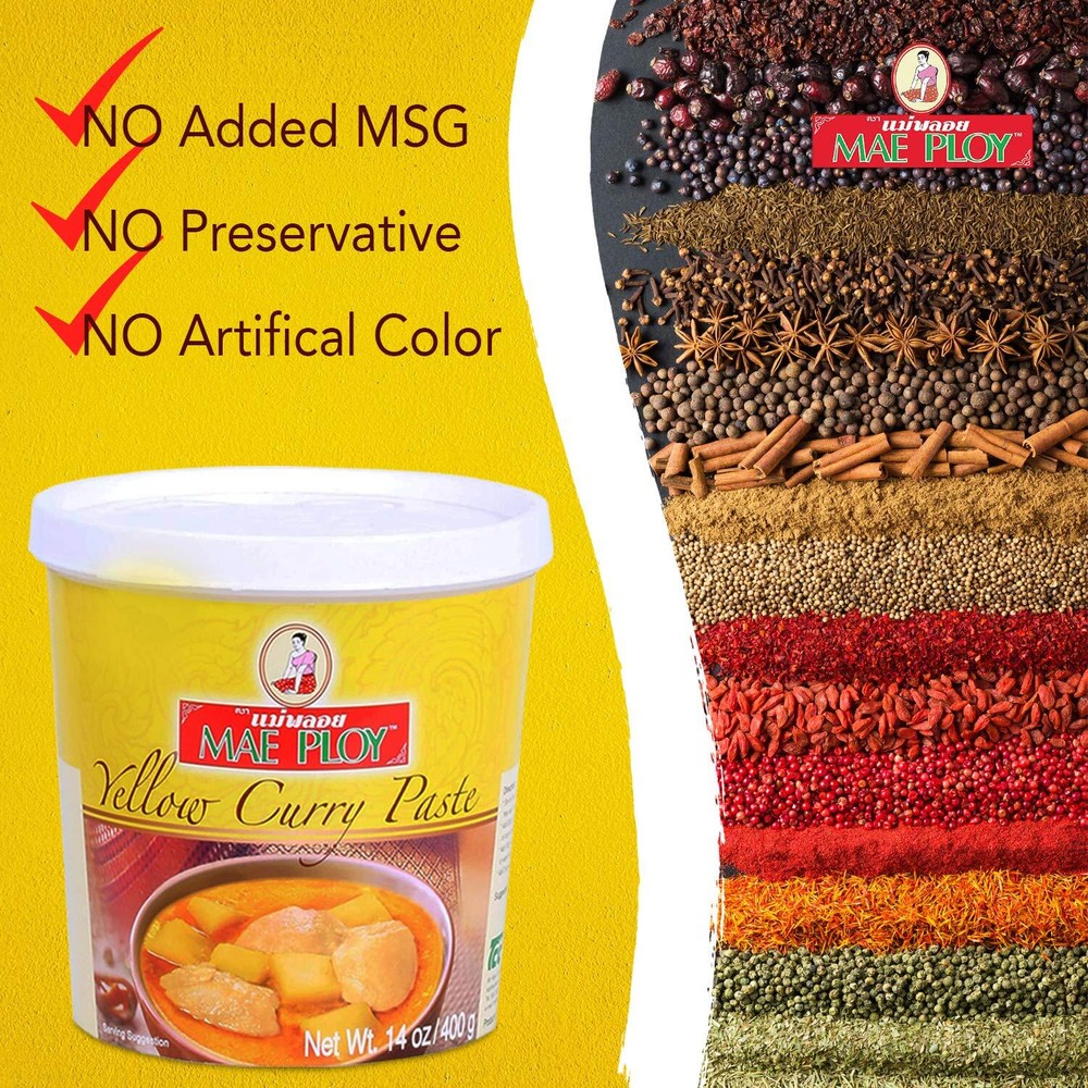 Mae Ploy Yellow Curry Paste, Authentic Thai Curry Paste for Curries and Soups