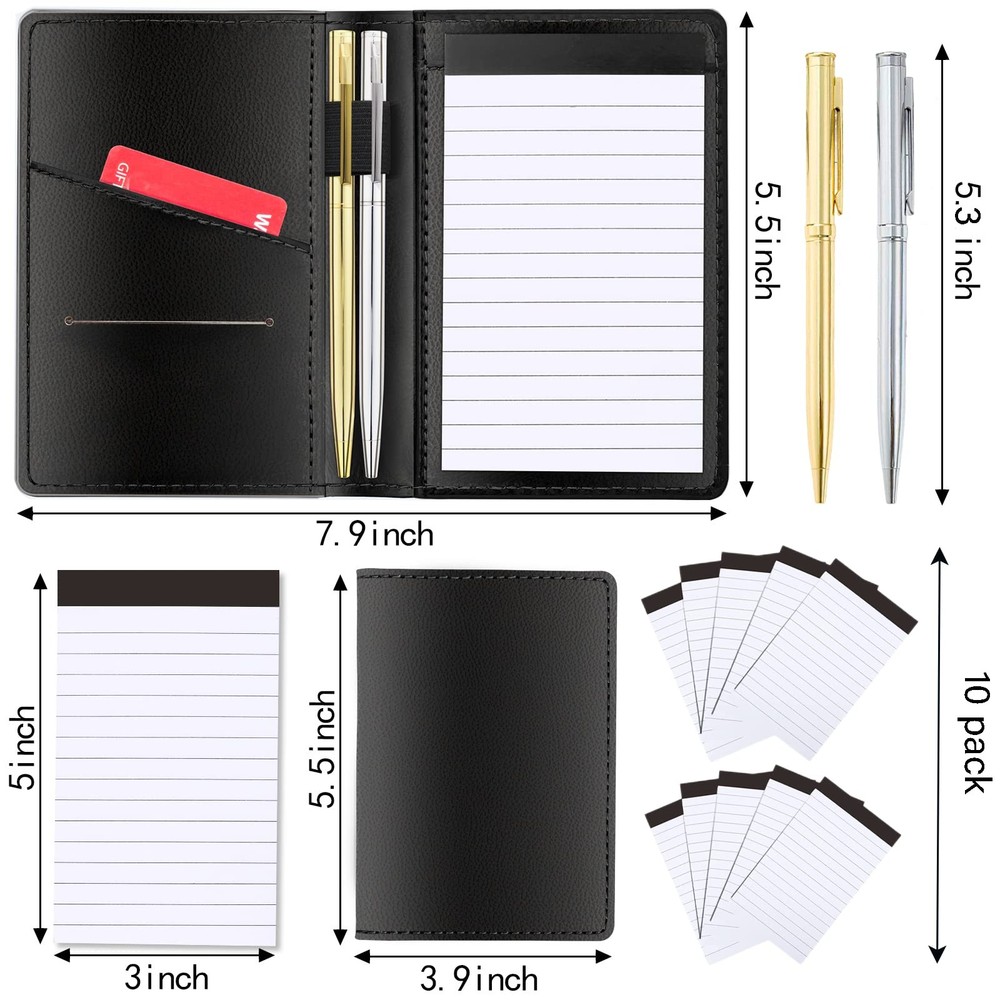 JNOMOW 13 Pieces Mini Pocket Notepad Set,Included Leather Black