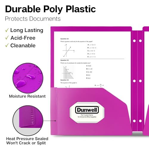3 Holes Pocket Folders - (Assorted Colors), Plastic Assorted 6 Colors 6 Pack
